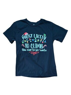Funny Christmas Graphic Tee Most Likely To Climb Roof Santa Crewneck-Adult S